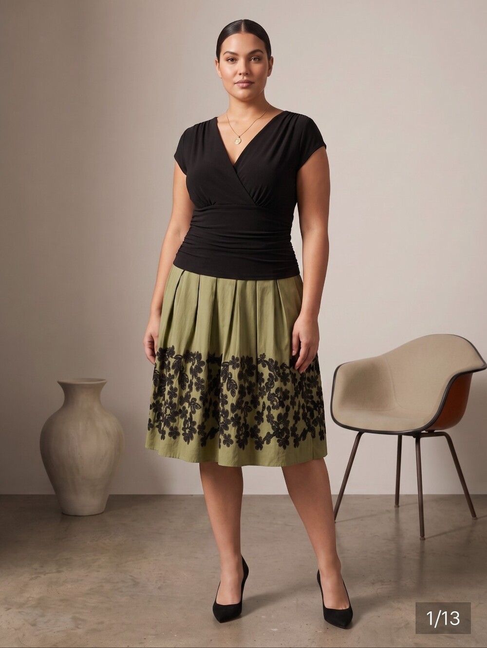 S.L. Fashions Faux-Wrap Embroidered Fit & Flare Dress - Size 14